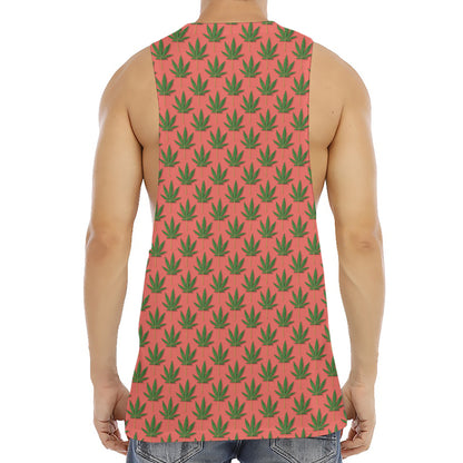 Green And Pink Cannabis Leaf Print Men's Muscle Tank Top