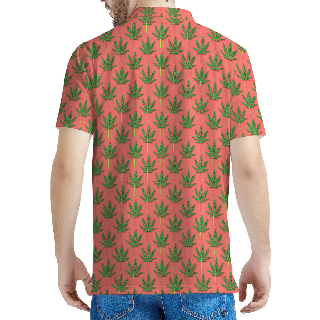 Green And Pink Cannabis Leaf Print Men's Polo Shirt