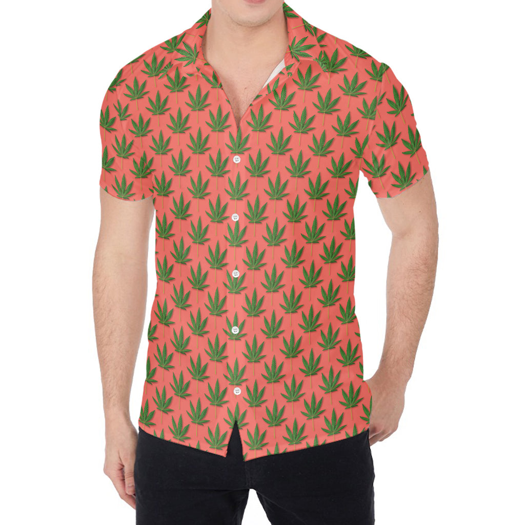 Green And Pink Cannabis Leaf Print Men's Shirt