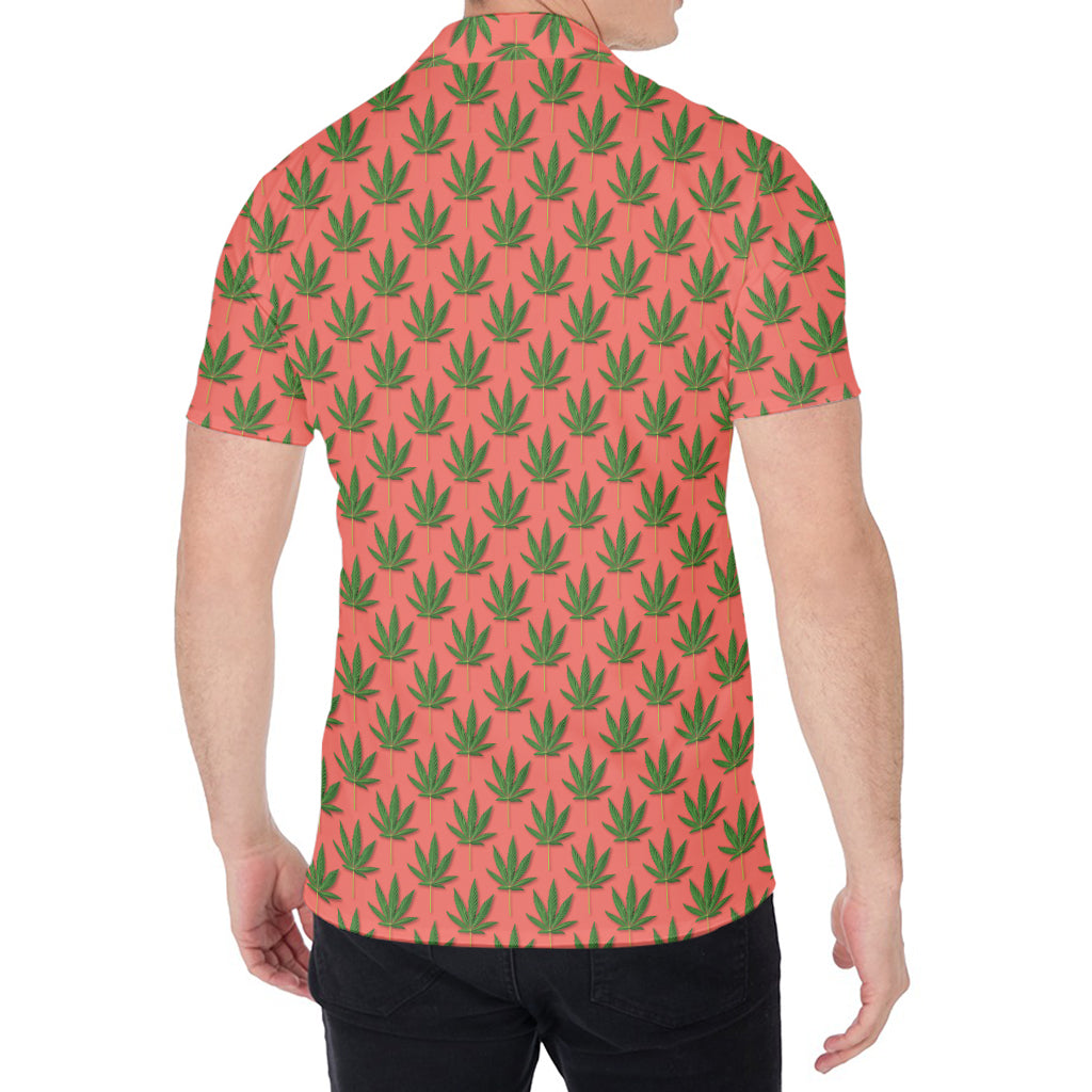 Green And Pink Cannabis Leaf Print Men's Shirt