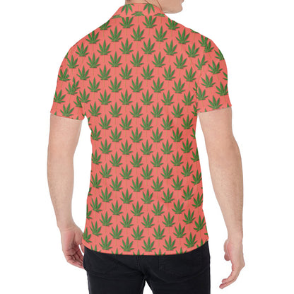 Green And Pink Cannabis Leaf Print Men's Shirt