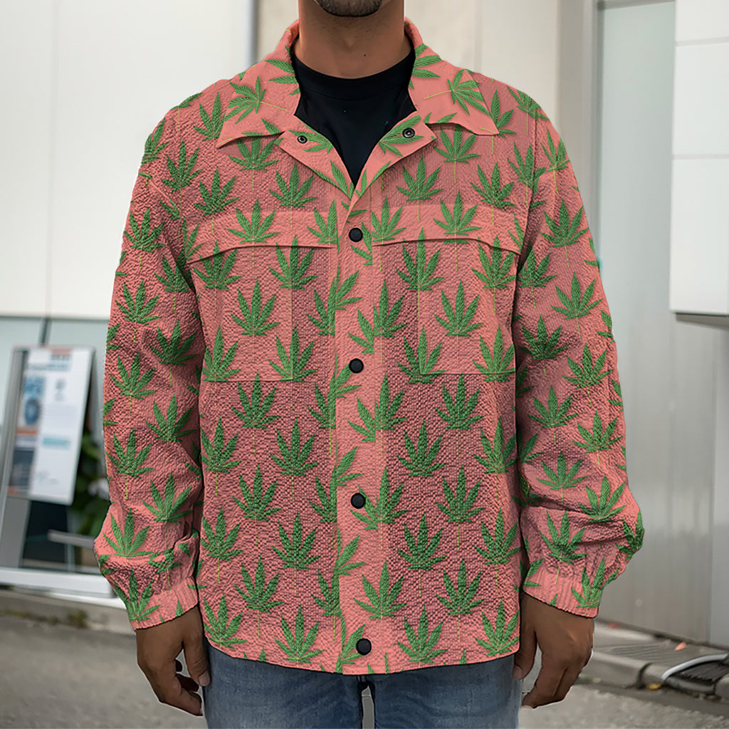 Green And Pink Cannabis Leaf Print Men's Shirt Jacket