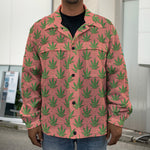 Green And Pink Cannabis Leaf Print Men's Shirt Jacket