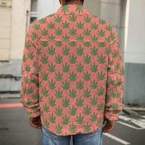 Green And Pink Cannabis Leaf Print Men's Shirt Jacket