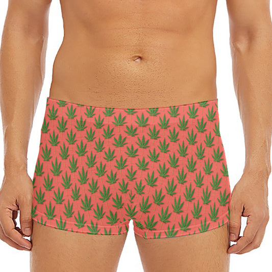 Green And Pink Cannabis Leaf Print Men's Short Boxer Briefs