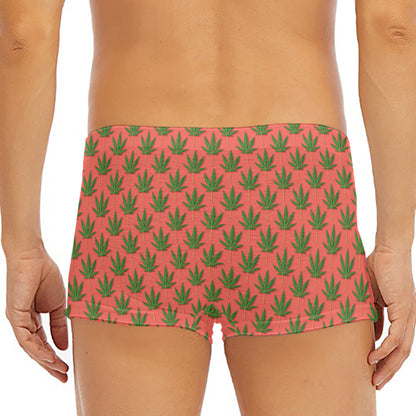 Green And Pink Cannabis Leaf Print Men's Short Boxer Briefs