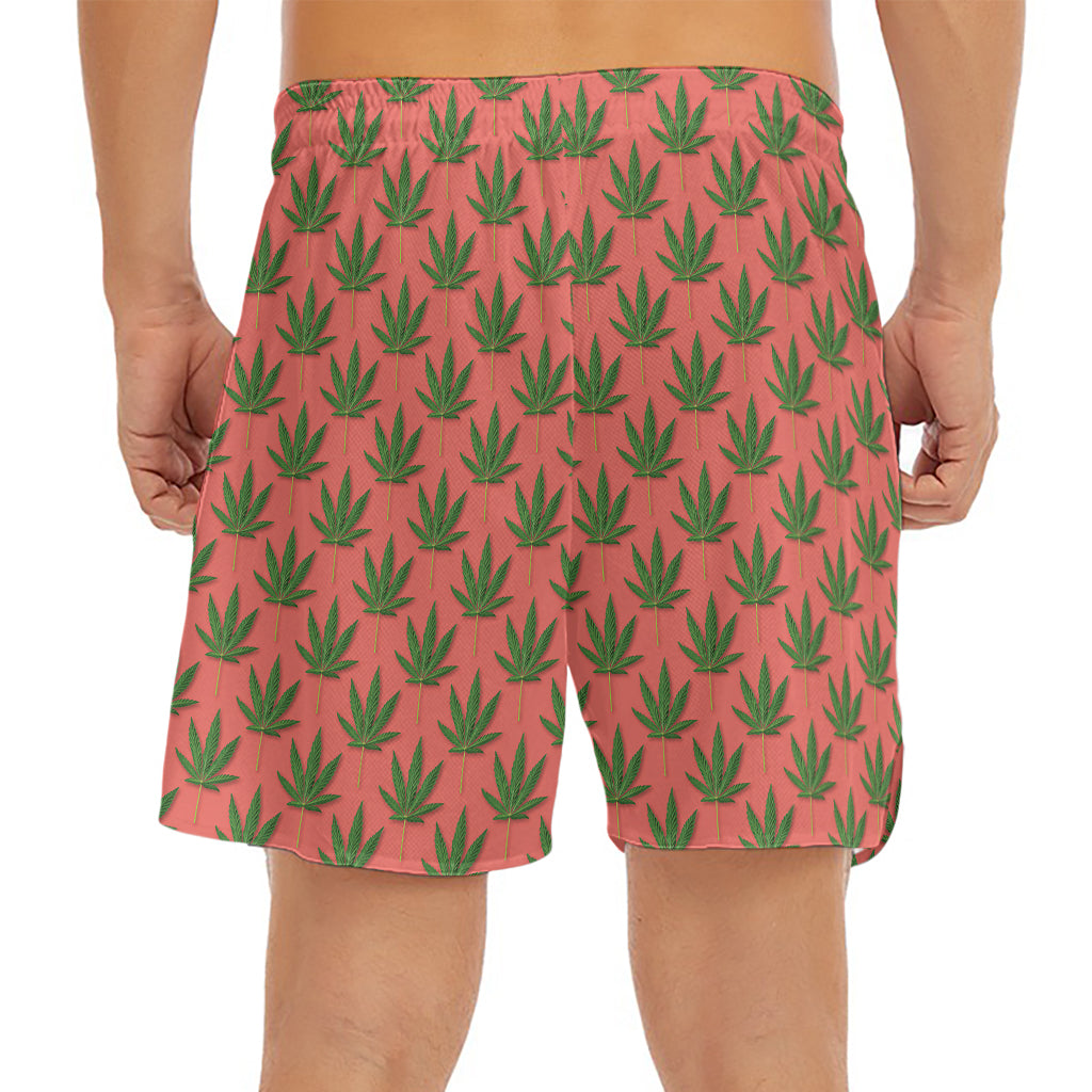 Green And Pink Cannabis Leaf Print Men's Split Running Shorts