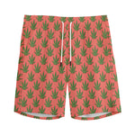 Green And Pink Cannabis Leaf Print Men's Sports Shorts