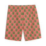 Green And Pink Cannabis Leaf Print Men's Sports Shorts