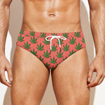 Green And Pink Cannabis Leaf Print Men's Swim Briefs