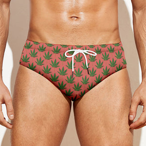 Green And Pink Cannabis Leaf Print Men's Swim Briefs