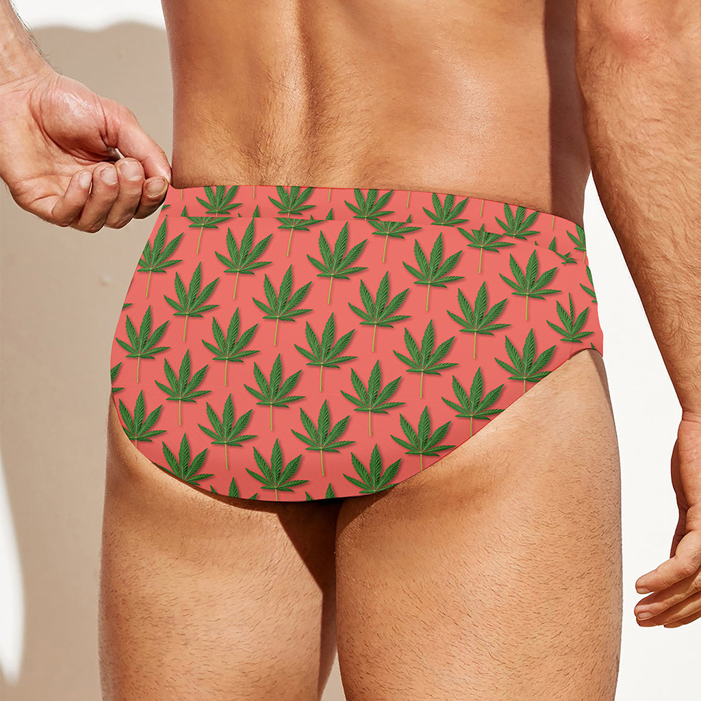Green And Pink Cannabis Leaf Print Men's Swim Briefs