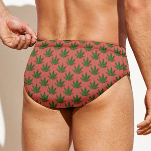 Green And Pink Cannabis Leaf Print Men's Swim Briefs