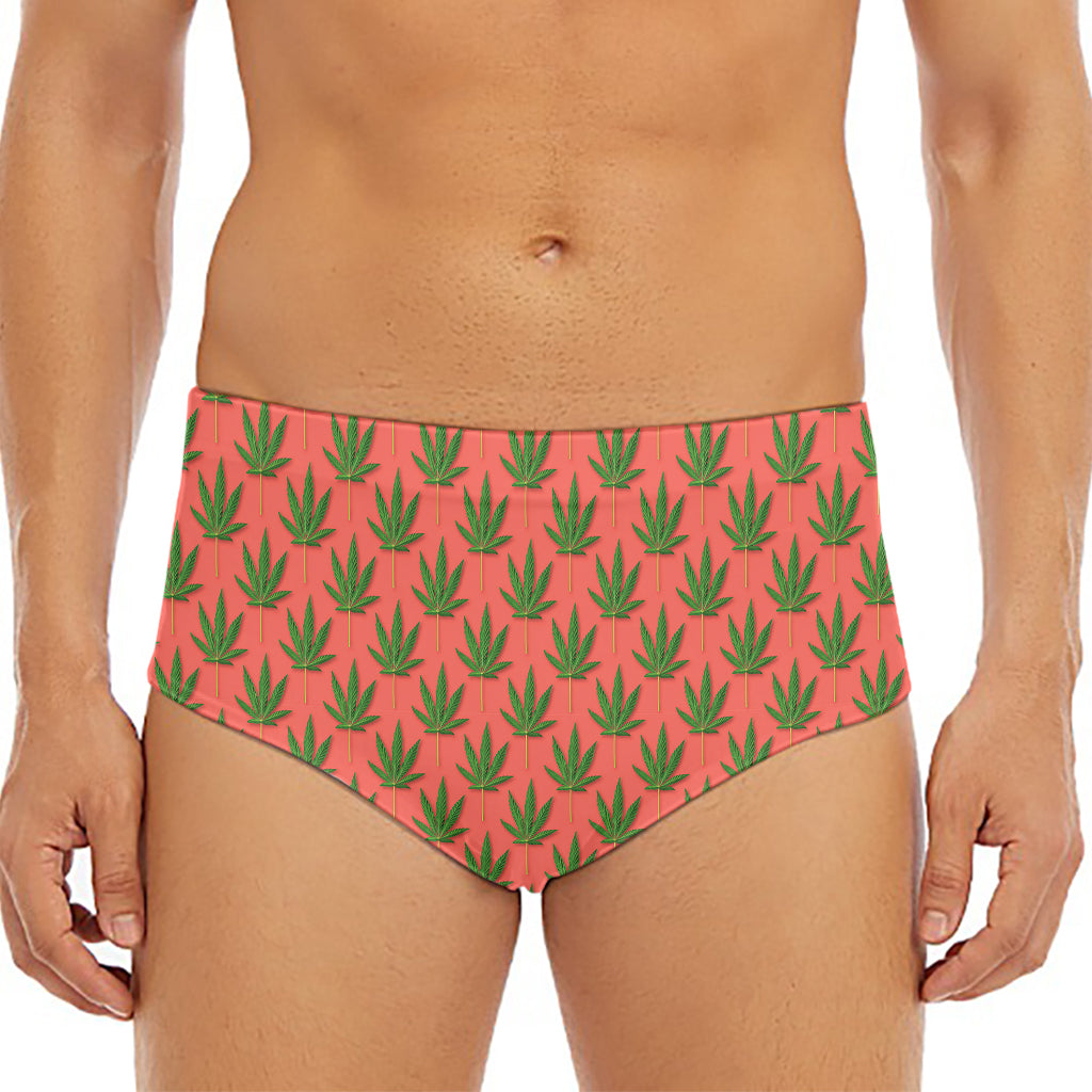 Green And Pink Cannabis Leaf Print Men's Triangle Swim Briefs
