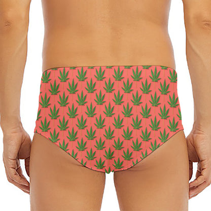 Green And Pink Cannabis Leaf Print Men's Triangle Swim Briefs