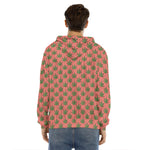 Green And Pink Cannabis Leaf Print Men's Velvet Pullover Hoodie