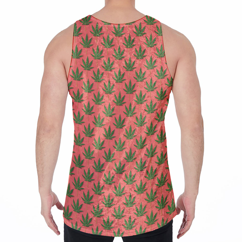 Green And Pink Cannabis Leaf Print Men's Velvet Tank Top