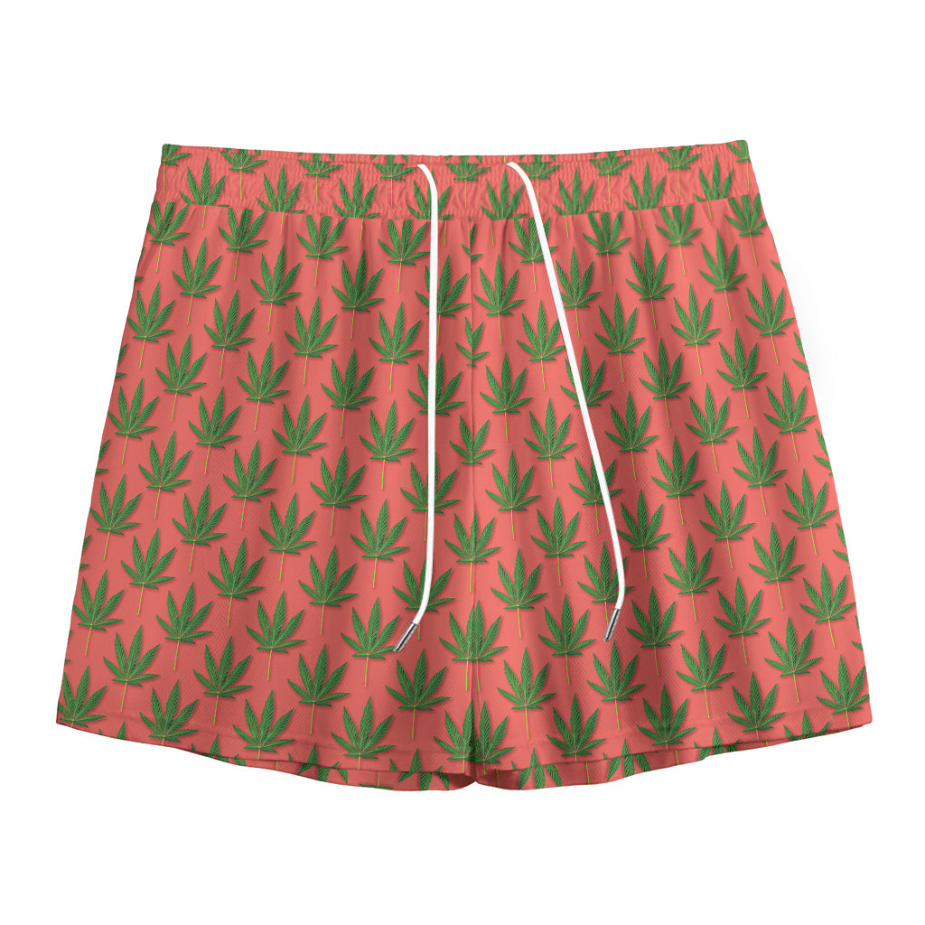 Green And Pink Cannabis Leaf Print Mesh Shorts
