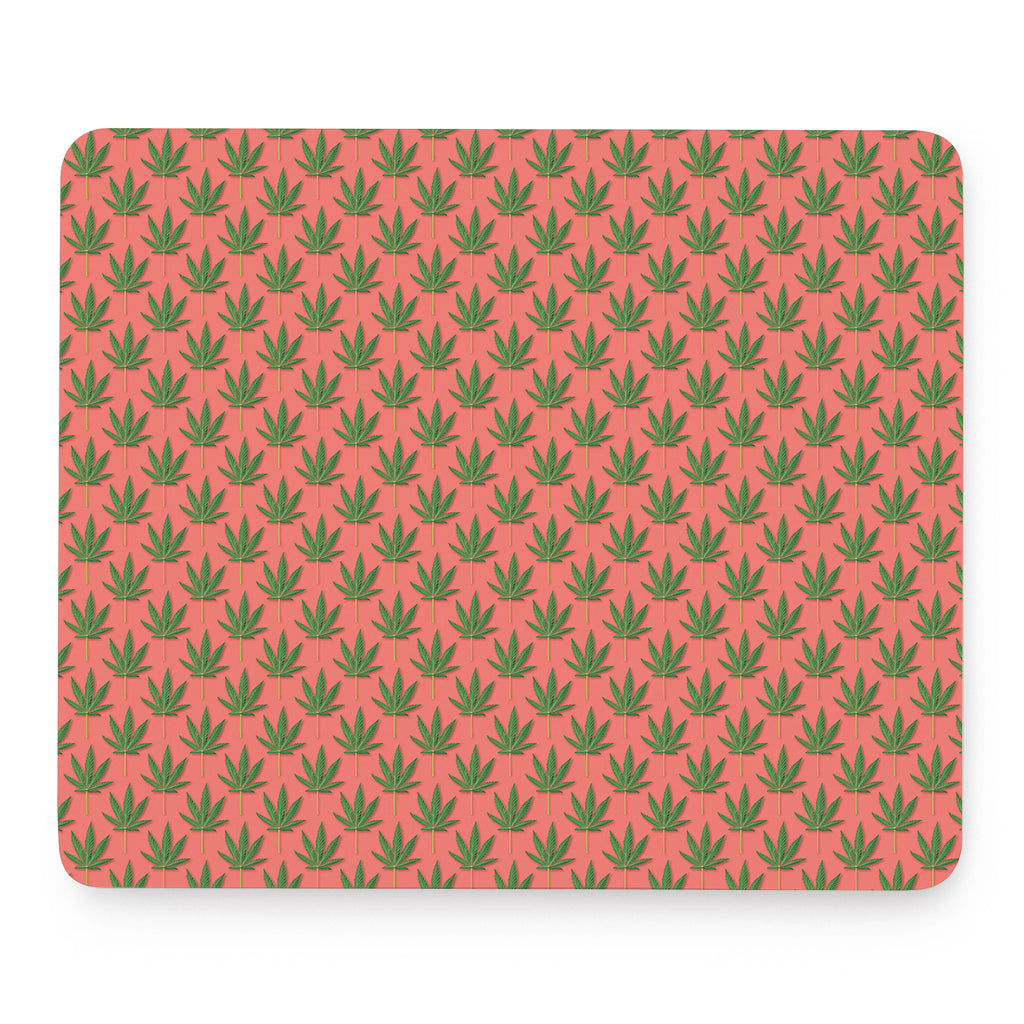 Green And Pink Cannabis Leaf Print Mouse Pad