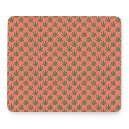 Green And Pink Cannabis Leaf Print Mouse Pad