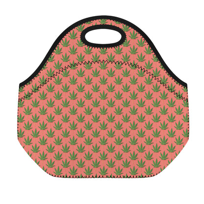 Green And Pink Cannabis Leaf Print Neoprene Lunch Bag