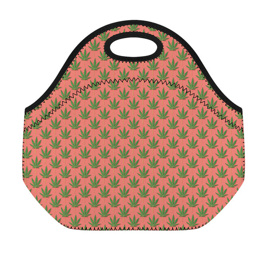 Green And Pink Cannabis Leaf Print Neoprene Lunch Bag