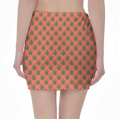 Green And Pink Cannabis Leaf Print Pencil Mini Skirt