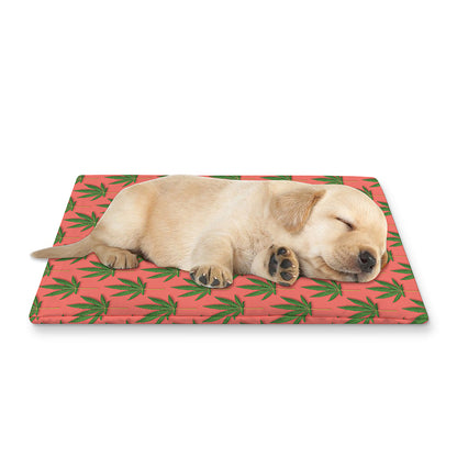Green And Pink Cannabis Leaf Print Pet Cooling Mat Cover