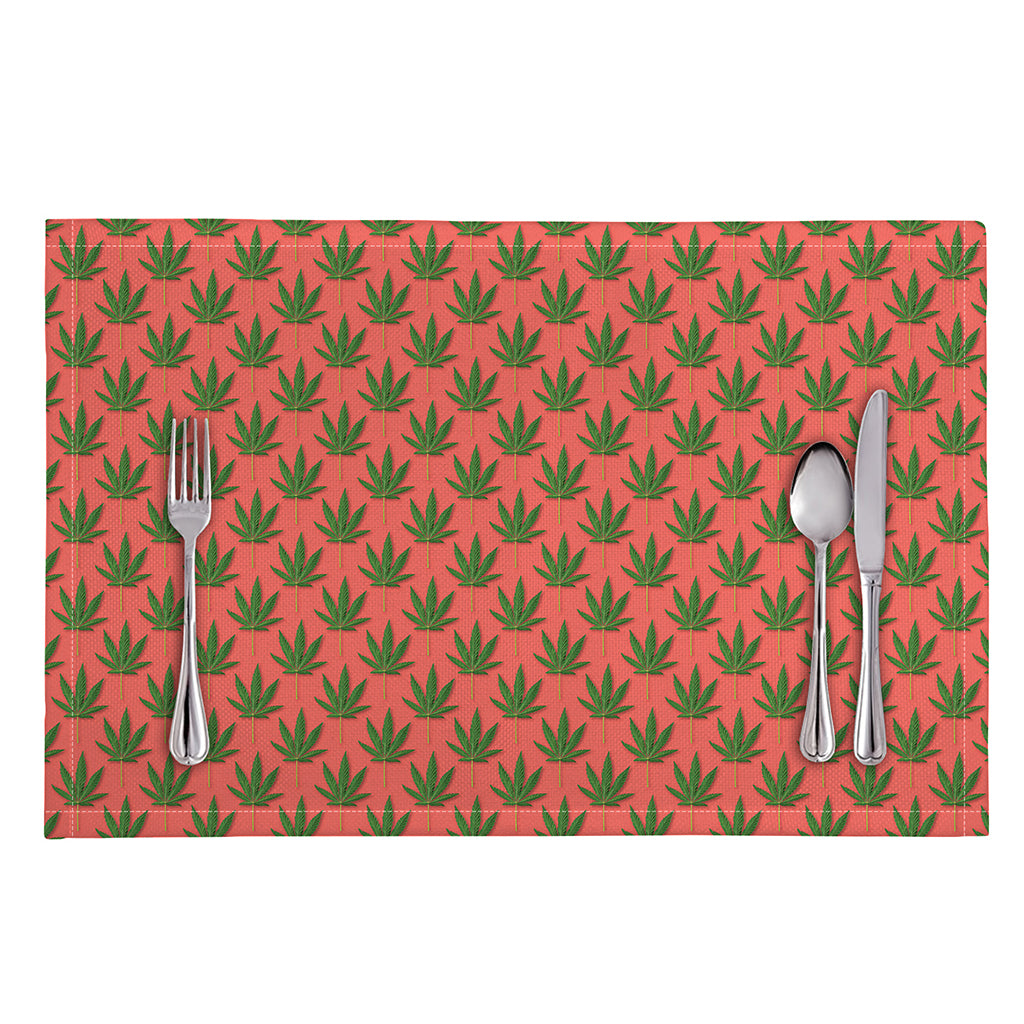 Green And Pink Cannabis Leaf Print Placemat