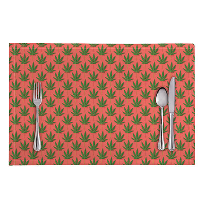 Green And Pink Cannabis Leaf Print Placemat