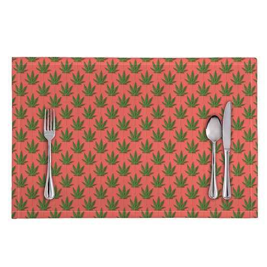 Green And Pink Cannabis Leaf Print Placemat