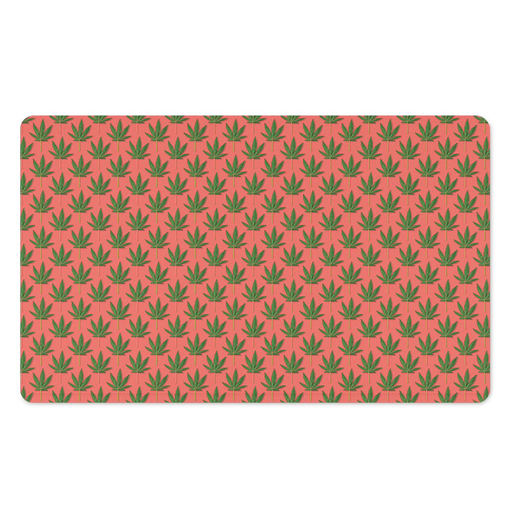 Green And Pink Cannabis Leaf Print Polyester Doormat