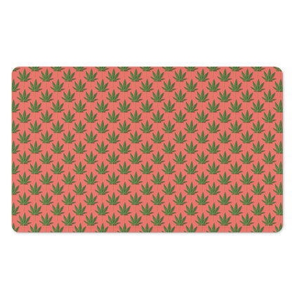 Green And Pink Cannabis Leaf Print Polyester Doormat