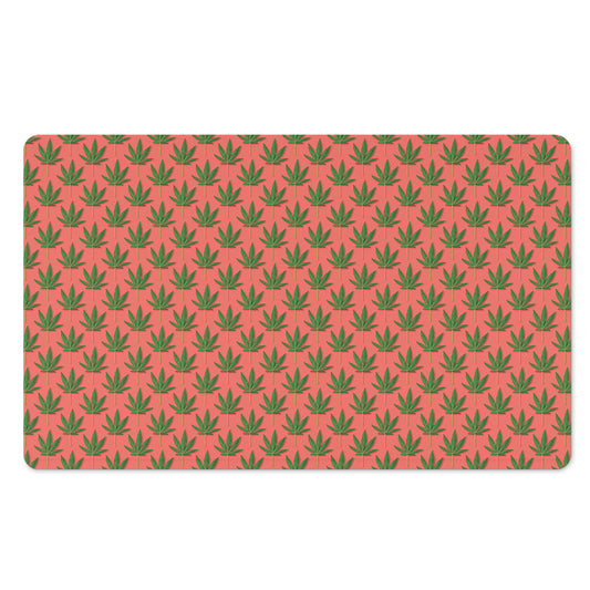 Green And Pink Cannabis Leaf Print Polyester Doormat