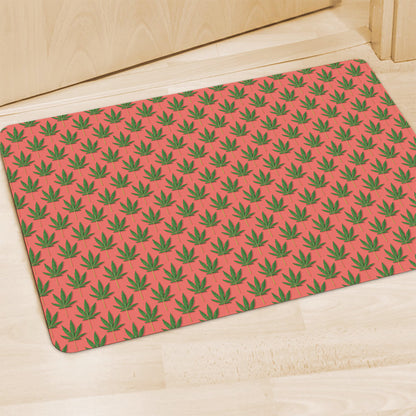 Green And Pink Cannabis Leaf Print Polyester Doormat