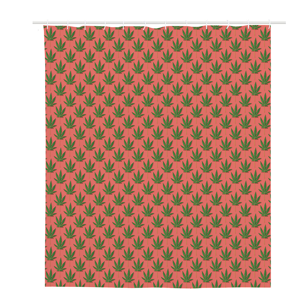 Green And Pink Cannabis Leaf Print Polyester Shower Curtain