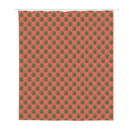 Green And Pink Cannabis Leaf Print Polyester Shower Curtain
