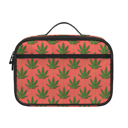 Green And Pink Cannabis Leaf Print Portable Lunch Bag