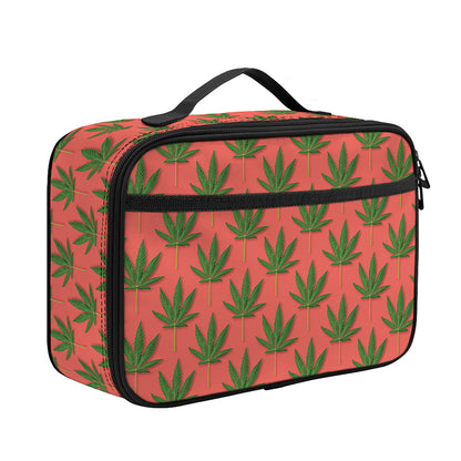 Green And Pink Cannabis Leaf Print Portable Lunch Bag