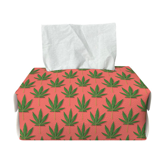 Green And Pink Cannabis Leaf Print Rectangle Tissue Box Cover