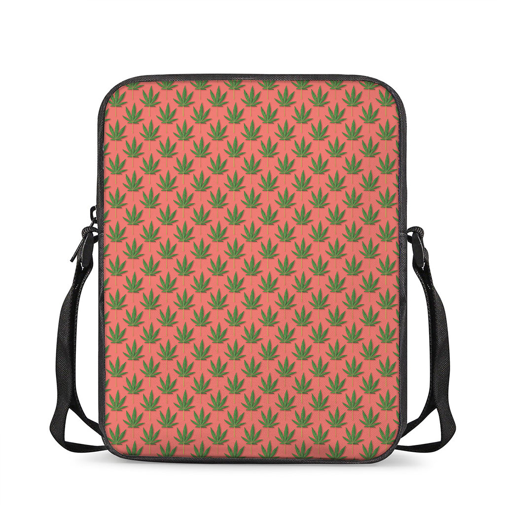 Green And Pink Cannabis Leaf Print Rectangular Crossbody Bag