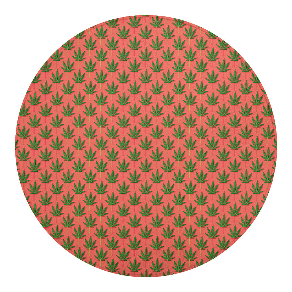 Green And Pink Cannabis Leaf Print Round Blanket