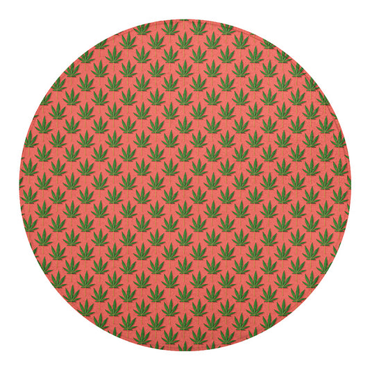Green And Pink Cannabis Leaf Print Round Blanket