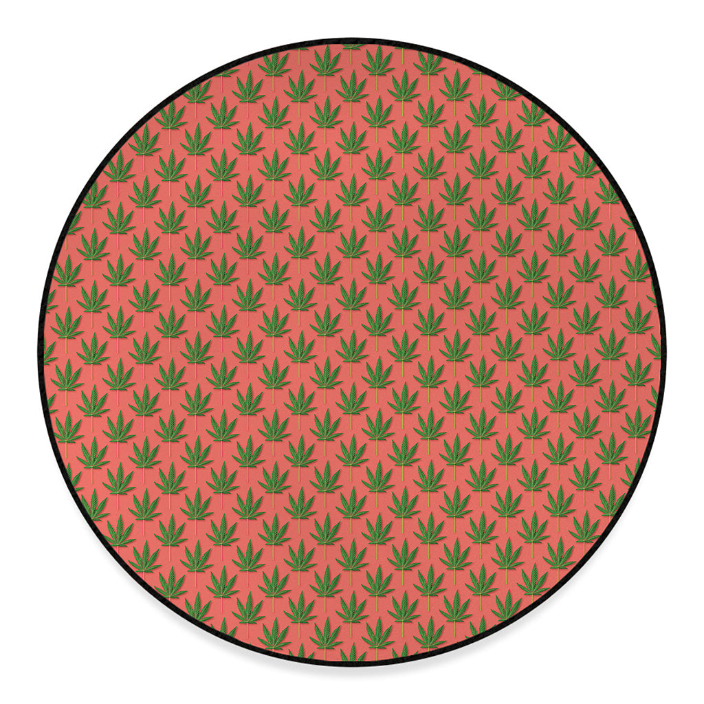 Green And Pink Cannabis Leaf Print Round Floor Mat