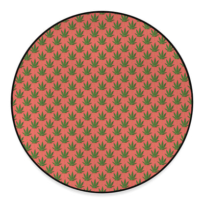 Green And Pink Cannabis Leaf Print Round Floor Mat