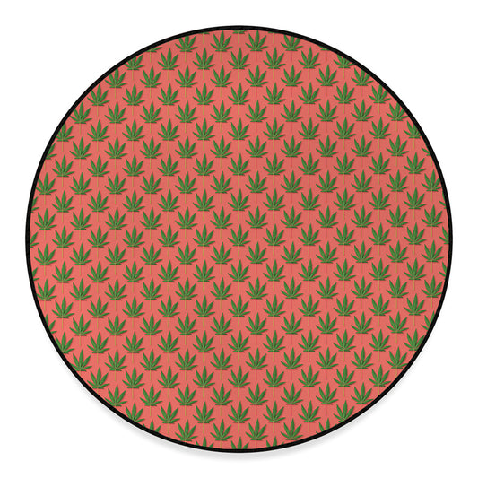 Green And Pink Cannabis Leaf Print Round Floor Mat