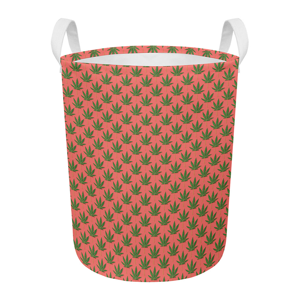 Green And Pink Cannabis Leaf Print Round Laundry Basket