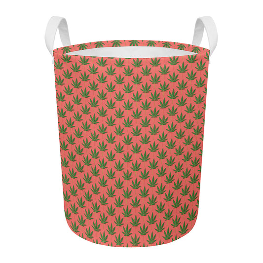 Green And Pink Cannabis Leaf Print Round Laundry Basket