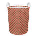 Green And Pink Cannabis Leaf Print Round Laundry Basket