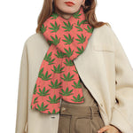 Green And Pink Cannabis Leaf Print Scarf